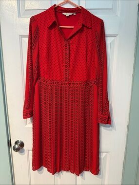 Boden Red Long Sleeve Polka Dot Shirt Dress (8R)